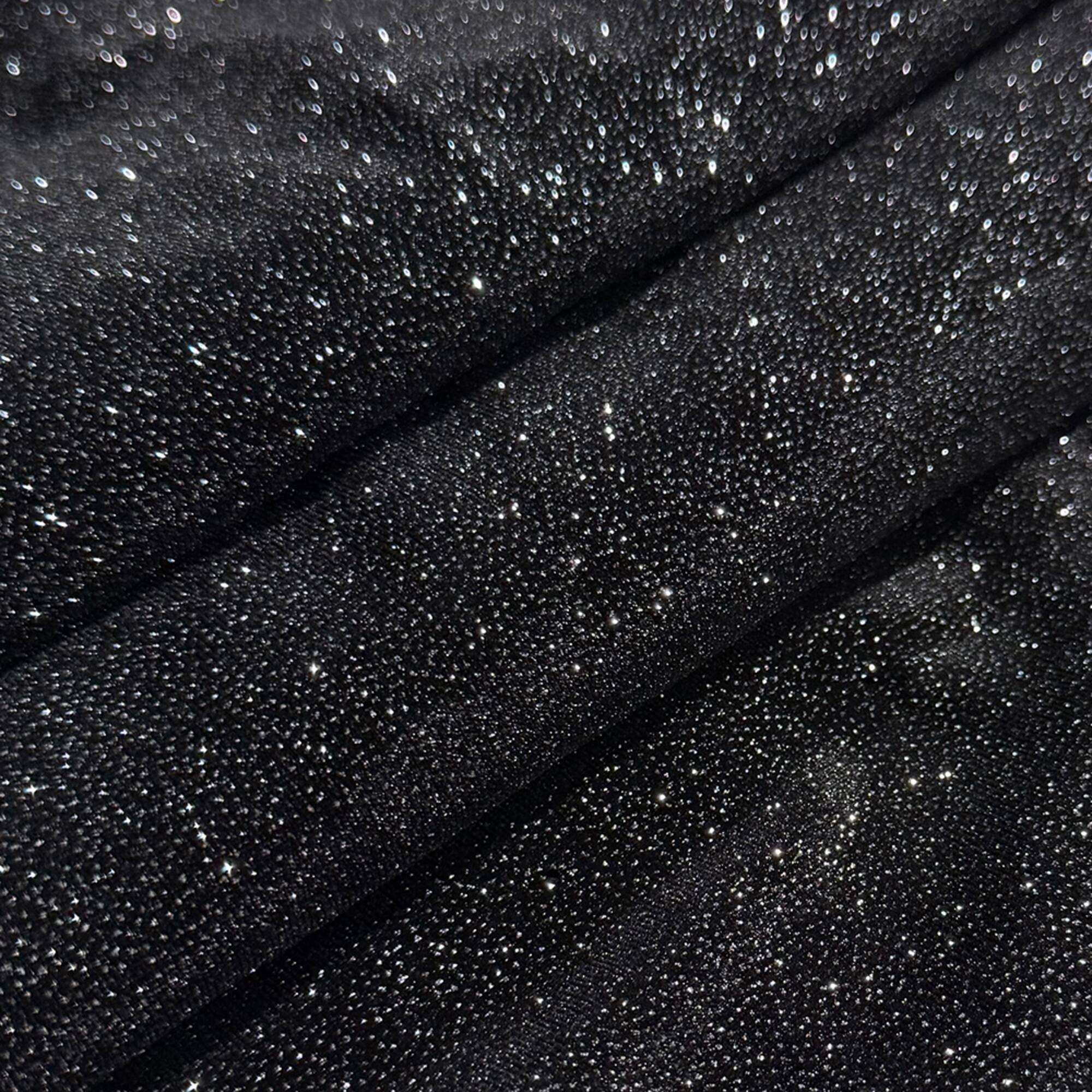 Feldman Black with Silver Sparkle Stretch Velvet Fabric